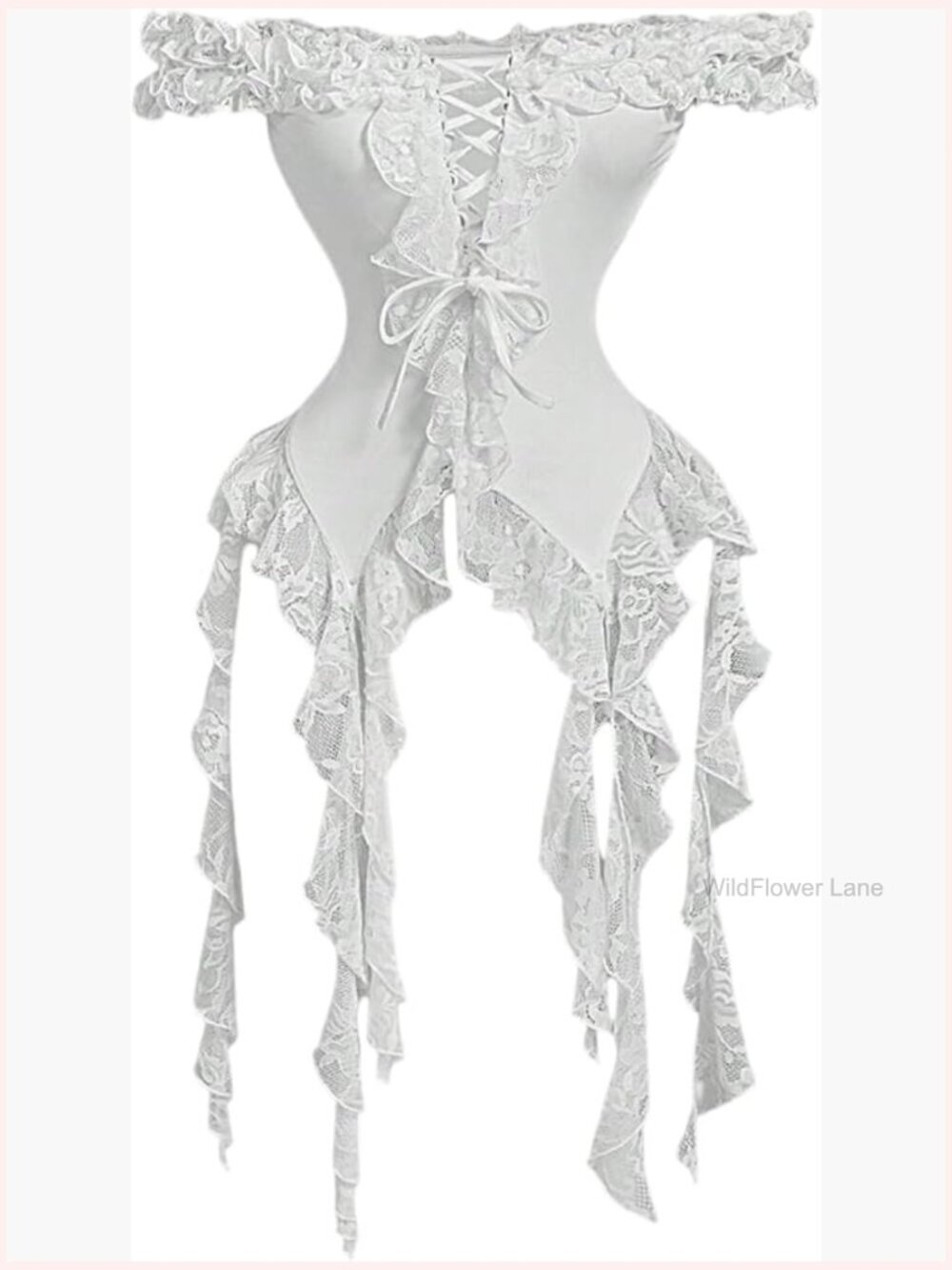 Off Shoulder Lace Up Ruffle Hem Flowy Blouse Top Y2k
